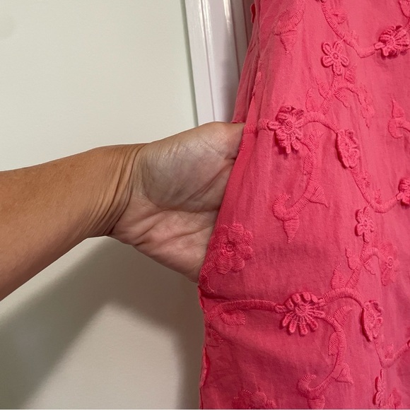 Jude Connally Coral Pink Floral Embroidered Shift Dress Size Small - Picture 6 of 9